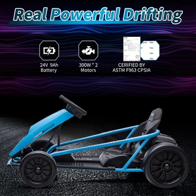 24V Go Kart For Kids, 9Ah Large Battery 8MPH High Speed Ride On Drifting Car With Music, Horn,Max Load 175lbs, Outdoor Ride On Toy For Teens 3-10 2 24V Go Kart For Kids, 9Ah Large Battery 8MPH High Speed Ride On Drifting Car With Music, Horn,Max Load 175lbs, Outdoor Ride On Toy For Teens 3-10 - Image 2