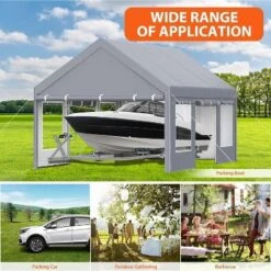 13 X 20 FT Metal Carport, With Side-Opening Door & Roll-Up Windows, All-Inclusive Metal Carport, Outdoor Portable Garage Shelters Tents, Grey -Living Aura Store GUEST c69bd9b2 e450 450b 930d a6377ecbc7bd