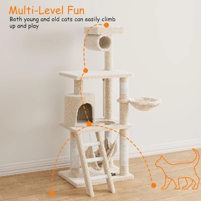 Cat Tree, Tall Cat Tower Condo For Indoor Large Cats, Cat House Furniture With Padded Plush Perch Sisal Scratching Posts 5 Cat Tree, Tall Cat Tower Condo For Indoor Large Cats, Cat House Furniture With Padded Plush Perch Sisal Scratching Posts - Image 5