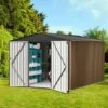 Outdoor Metal Storage Shed， Large Weatherproof Garden Shed For Tools，with Lockable Doors And Sloping Roof，for Lawn Equipment, Patio & Backyard