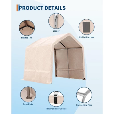 10x10FT Outdoor Storage Shed Carport With Roll-Up Zipper Door, Portable Garage Storage Shelter Heavy Duty Waterproof PE Tarp For Bike, ATV, Khaki 2 10x10FT Outdoor Storage Shed Carport With Roll-Up Zipper Door, Portable Garage Storage Shelter Heavy Duty Waterproof PE Tarp For Bike, ATV, Khaki - Image 2