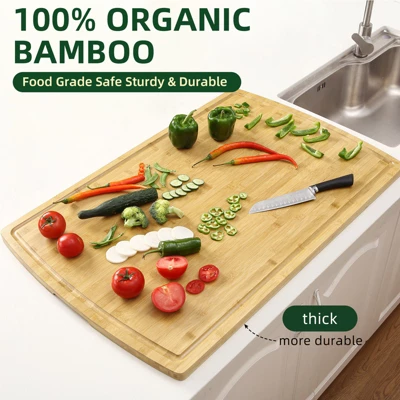 Large Bamboo Cutting Board With Built-in Deep Juice Groove And Back Inner Handles, Easy Cleaning 7 Large Bamboo Cutting Board With Built-in Deep Juice Groove And Back Inner Handles, Easy Cleaning - Image 7