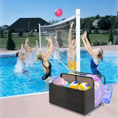 Outdoor PE Rattan Poolside Float Storage Box With Rolling Wheels, Weather-Resistant Patio & Beach Organizer For Pool Accessories 1 Outdoor PE Rattan Poolside Float Storage Box With Rolling Wheels, Weather-Resistant Patio & Beach Organizer For Pool Accessories
