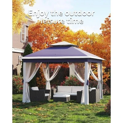 11x11 FT Heavy-Duty Outdoor Gazebo Pavilion - Double Roof W/ Mosquito Netting, All-Weather Metal Frame For Patio, Garden & Deck 6 11x11 FT Heavy-Duty Outdoor Gazebo Pavilion - Double Roof W/ Mosquito Netting, All-Weather Metal Frame For Patio, Garden & Deck - Image 6