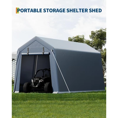 10x15FT Outdoor Storage Shed, Portable Carport With Roll-up Zipper Door And Windows, Heavy Duty Motorcycle Shed Garage Tent For Bike Firewood Tools 1 10x15FT Outdoor Storage Shed, Portable Carport With Roll-up Zipper Door And Windows, Heavy Duty Motorcycle Shed Garage Tent For Bike Firewood Tools