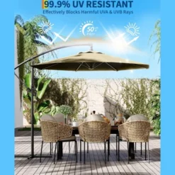 10FT Cantilever Umbrella With Cross Base - 2-6 People, Outdoor Offset Design With Crank Lift, Fade-Resistant Canopy For Deck Pool Garden Backyard