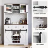 Farmhouse Coffee Bar Cabinet, 72" Tall Kitchen Hutch With 2 Sliding Barn Doors, 3 Drawers, Wine & Glass Rack, Pantry Storage Cabinets For Dining Room