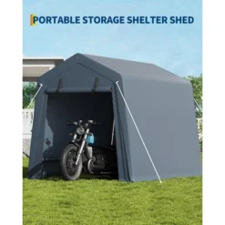 6' X 8' X 7' Outdoor Storage Shed, Portable Garage Tent With Waterproof PE Tarp, Roll-Up Zippered Doors & Vents For Bike, ATV, Motorcycle, Grey -Living Aura Store GUEST cd816ccd 5f4e 488b a40f 8e8d0453d876