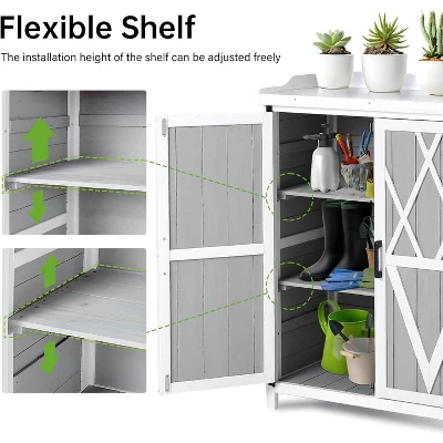 Potting Bench Outdoor Cabinet With Metal Tabletop, Wooden Storage Cabinets Weatherproof, Planting Work Benches With Adjustable Shelf 4 Potting Bench Outdoor Cabinet With Metal Tabletop, Wooden Storage Cabinets Weatherproof, Planting Work Benches With Adjustable Shelf - Image 4