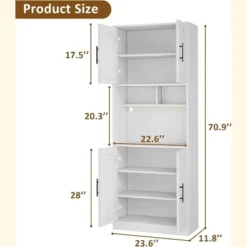 71 Inch Tall Kitchen Pantry Cabinet With Microwave Stand & Led Lights, Hutch Storage Cabinet, Slim Wood Cupboard For Dining Rooms, Apartments, White -Living Aura Store GUEST d297ae66 2a5a 49b8 b4a7 f4126e59342f