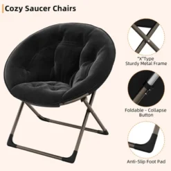 Saucer Chair, Comfy Chair Faux Fur Lounge Moon Chair With Folding Metal Frame, Flower Accent Seat 15 Saucer Chair, Comfy Chair Faux Fur Lounge Moon Chair With Folding Metal Frame, Flower Accent Seat -Living Aura Store GUEST d2ee58c5 0c4c 4284 821c 3131953a9fe0