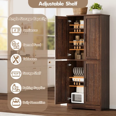 Pantry Cabinet, 70" Kitchen Pantry Cabinet With Doors And Adjustable Shelves, Freestanding Cupboard 2 Pantry Cabinet, 70" Kitchen Pantry Cabinet With Doors And Adjustable Shelves, Freestanding Cupboard - Image 2
