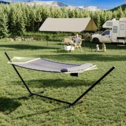 Ultra-Comfort 2-Person Hammock Set With Foldable Steel Frame - Heavy-Duty Outdoor Lounger, 450lb Capacity, Carry Bag, Garden, Camping & Patio