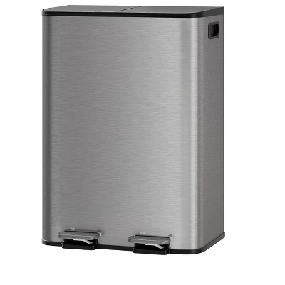 2 X 10.6 Gallon Stainless Steel Dual Trash Can, Step-On Kitchen Recycling Bin Combo With Lids And Inner Buckets 1 2 X 10.6 Gallon Stainless Steel Dual Trash Can, Step-On Kitchen Recycling Bin Combo With Lids And Inner Buckets