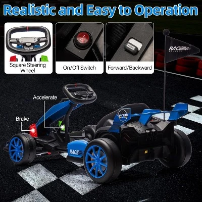 24V Kids Ride On Go Kart, 7.5mph Variable High Speed Drifting Car, 7ah Battery 200W*2 Motors,Ajustable Legroom For Kids Grows, Blue 3 24V Kids Ride On Go Kart, 7.5mph Variable High Speed Drifting Car, 7ah Battery 200W*2 Motors,Ajustable Legroom For Kids Grows, Blue - Image 3