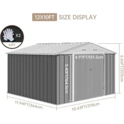 12x10 FT Outdoor Storage Shed, Heavy Duty Metal Sheds & Outdoor Storage With Lockable Doors & Air Vents For Backyard, Garden, Patio, Lawn, Grey -Living Aura Store GUEST d5aabea0 c213 4099 8fa1 3b8e05d4328c