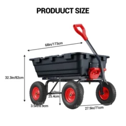 800 Lb Capacity Outdoor Wheelbarrow,Heavy Duty Utility Dump Wagon Garden Wagon With 10 Inch Wheels,180° Rotating Handle For Yard