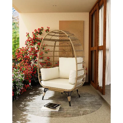 Modern DLEC03 Wicker Egg Chair - 350LBs Steel Frame & Plush Cushion, PE Rattan For Balcony/Patio/Living Room, Outdoor Lounge Chair 4 Modern DLEC03 Wicker Egg Chair - 350LBs Steel Frame & Plush Cushion, PE Rattan For Balcony/Patio/Living Room, Outdoor Lounge Chair - Image 4