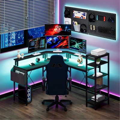 61" L Shaped Gaming Desk, With Monitor Stand, L-Shaped Corner Computer Desks, Built-in LED Lights And Side Storage Pockets, For Small Spaces 1 61" L Shaped Gaming Desk, With Monitor Stand, L-Shaped Corner Computer Desks, Built-in LED Lights And Side Storage Pockets, For Small Spaces