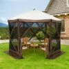 Gazebo Screen Tent With Mosquito Netting, 6 Sided Pop Up Canopy Shelter, With Carrying Bag, Ground Stakes, For Outdoor Camping, Lawn, Backyard
