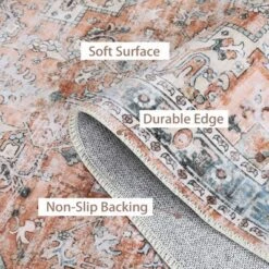 Indoor Vintage Floral Print Living Room Bedroom Area Rugs, Low Pile Non Slip Floor Carpet For Dining Room Office -Living Aura Store GUEST d68a3cd8 94a7 462d a43c 51ed94f9ba22