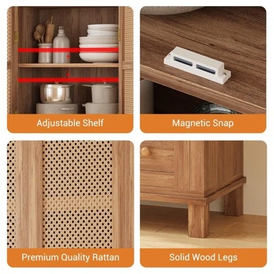 64 Inch Tall Kitchen Pantry Cabinet, Rattan Storage Cabinet With 2 Drawers & 2 Adjustable Shelves, Wood Cupboard For Dining Room Apartment 1 64 Inch Tall Kitchen Pantry Cabinet, Rattan Storage Cabinet With 2 Drawers & 2 Adjustable Shelves, Wood Cupboard For Dining Room Apartment