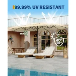 15FT Large Patio Umbrella With Base Included, Oversized Shade For 2-8 People, Double-Sided Rectangle Umbrella, Weighted Base For Pool, Deck, Backyard
