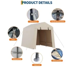 7x10 FT Outdoor Storage Shed, Motorcycle Shed With 2 Roll-Up Zipper Doors & Vents, Heavy-Duty Carport Portable Garage For Bike Firewood Tools, Khaki