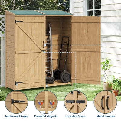 Wooden Outdoor Storage Cabinet , Garden Tool Shed With Removable Shelves And Waterproof Roof, Lockable Doors, Large Patio Storage 2 Wooden Outdoor Storage Cabinet , Garden Tool Shed With Removable Shelves And Waterproof Roof, Lockable Doors, Large Patio Storage - Image 2