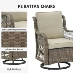 3 Piece Outdoor Patio Set - Wicker Rocking Bistro Set With 2 Swivel Chairs, Tempered Glass Top Table, Rattan Outdoor Furniture, For Porch Backyard 11 3 Piece Outdoor Patio Set - Wicker Rocking Bistro Set With 2 Swivel Chairs, Tempered Glass Top Table, Rattan Outdoor Furniture, For Porch Backyard -Living Aura Store GUEST da85473e a279 4379 b2c8 b358f951c2a0