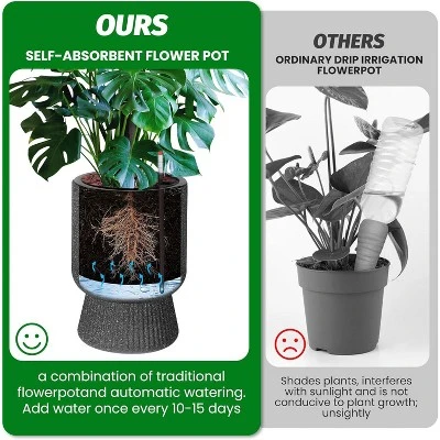 14.2" Tall Planters Set Of 2, Self Watering Pots With Built-in Drainage And A Water Level Monitor 3 14.2" Tall Planters Set Of 2, Self Watering Pots With Built-in Drainage And A Water Level Monitor - Image 3