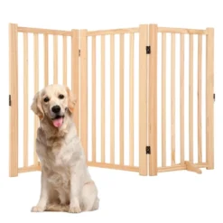Wooden Freestanding Dog Gate, Folding Wooden Gates For Dogs Indoor For Doorways Stairs , Panel Dog Gate With No-Slip Mat -Living Aura Store GUEST dc532cfb 23c6 44aa a082 3b52a3ec2892
