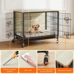 27.2" Modern Double Door Wooden Dog Kennel For Indoor Use With Removable Tray And Mobility Wheels -Living Aura Store GUEST ddfcab5d 190c 4cf9 8511 755608d50e1d