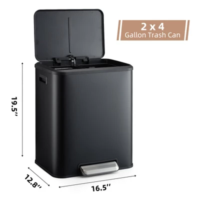 8 Gallon Dual Compartment Trash Can With Inner Buckets, Stainless Steel Garbage Can, Soft Close Lid 7 8 Gallon Dual Compartment Trash Can With Inner Buckets, Stainless Steel Garbage Can, Soft Close Lid - Image 7