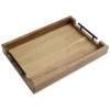 Serving Tray With Metal Handles, 17 Inches Acacia Wood Coffee Table Tray, Trays For Serving Food
