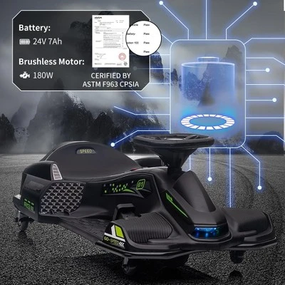 24V Kids Electric Drift Kart Toy With LED Lights, Music, USB Port, Speed Up To 7.5MPH & Low Battery Alarm 5 24V Kids Electric Drift Kart Toy With LED Lights, Music, USB Port, Speed Up To 7.5MPH & Low Battery Alarm - Image 5