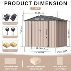 Outdoor Storage Shed 6x8 Ft, Metal Outdoor Tool Storage With Lockable Doors And Sloping Roof, Large Metal Garden Shed For Patio, Backyard, Black -Living Aura Store GUEST e0ea27cc 9d2d 4935 ad26 5c7eee2b78c9