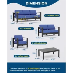 5 Piece Aluminum Patio Furniture Set, Outdoor Furniture With Cushions And Coffee Table, Modern Patio Sofa Set For Balcony, Garden, Porch -Living Aura Store GUEST e1161bbe df50 49a7 80c1 cc05a5a236fe