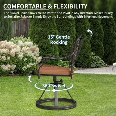 7 Piece Patio Furniture Dining Set, All-Weather Outdoor Table And Chairs For 6, Includes 4 Dining Chair & 2 Swivel Chairs & 60'' Rectangular Table 5 7 Piece Patio Furniture Dining Set, All-Weather Outdoor Table And Chairs For 6, Includes 4 Dining Chair & 2 Swivel Chairs & 60'' Rectangular Table - Image 5