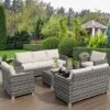 Outdoor Wicker Patio Furniture Sectional Set, Glass Top Table With Hidden Storage, Includes 7 Seating Components, Natural Rattan With Cushions