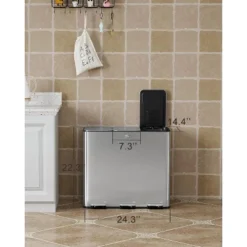 3x5.3 Gallon Trash And Recycle Bin Combo, 3 Compartment Stainless Steel Garbage Can With Soft Close Lids & Removable Inner Buckets For Kitchen Office 10 3x5.3 Gallon Trash And Recycle Bin Combo, 3 Compartment Stainless Steel Garbage Can With Soft Close Lids & Removable Inner Buckets For Kitchen Office -Living Aura Store GUEST e2236304 f08f 4858 b982 a765cbc348ea