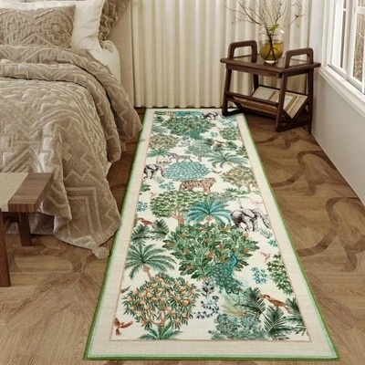 Washable Jungle Animal Print Large Living Room Rugs,Botanical Forest Print Soft Non Slip Bedroom Carpet, Cute Nursery Playroom Rugs 3 Washable Jungle Animal Print Large Living Room Rugs,Botanical Forest Print Soft Non Slip Bedroom Carpet, Cute Nursery Playroom Rugs - Image 3