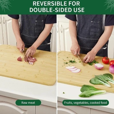 Extra Large Bamboo Cutting Board For Kitchen, Stove Top Cover Wood Butcher Block With Juice Groove For Meat Turkey Carving Charcuteries, 0.8" Th 2 Extra Large Bamboo Cutting Board For Kitchen, Stove Top Cover Wood Butcher Block With Juice Groove For Meat Turkey Carving Charcuteries, 0.8" Th - Image 2
