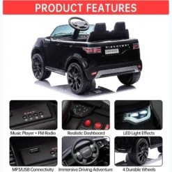 Kids Ride On Cars, Licensed Land Rover, 12V 4.5Ah Battery-Powered Electric Toy Car For Kids,2 Motors, 3 Speeds,Safety Belt