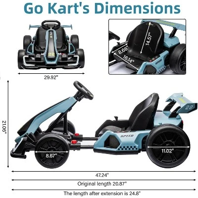 24V Electric Go Kart For Kids, With 2 * 150W Motors, Adjustable Seat, 8mph Speed, Led Lights, For Children Ages 6-15 4 24V Electric Go Kart For Kids, With 2 * 150W Motors, Adjustable Seat, 8mph Speed, Led Lights, For Children Ages 6-15 - Image 4