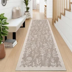 Indoor Modern Botanical Living Room Bedroom Area Rugs For Home Decor, Washable Non Slip Dining Room Carpet, Foldable Thin Mat