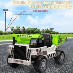 Ride On Dump Truck, Ride On Car With Remote Control, 12V 4WD Kids Electric Car, Ride On Toys With Electric Dump Bed And Shovel, Two Speeds, Music