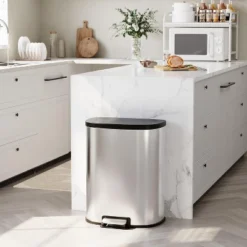 Hands-Free Trash Can, 13 Gallons Stainless Steel Garbage Can With Foot Pedal And Inner Bucket, Semi-Circular Heavy Duty Kitchen Trash Bin, Silver 11 Hands-Free Trash Can, 13 Gallons Stainless Steel Garbage Can With Foot Pedal And Inner Bucket, Semi-Circular Heavy Duty Kitchen Trash Bin, Silver -Living Aura Store GUEST e83c6b6e d625 42d3 99a1 23860f6a6a66