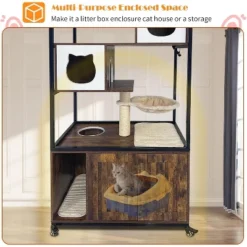 Cat Litter Box Enclosure, Hidden Litter Box Cabinet With Condo, Hammock, Scratching Mat & Post, Cat House With Storage Shelves & Wheels -Living Aura Store GUEST e8c1c8d6 205c 49c2 b56e 7b5b7e663a90