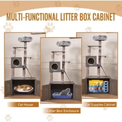 Cat Tree With Litter Box Enclosure, 2-in-1 Cat Tower, 66.9-Inch Tall Cat Condo With Scratching Posts, Perch (Grey) -Living Aura Store GUEST e9529fb3 1fd6 4de9 9e52 dc848f6769e0